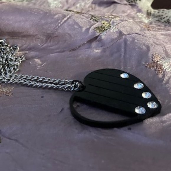 NWOT - Black Stainless Steel Heart Pendant Necklace With Cubic Zirconia Stones - Picture 3 of 7